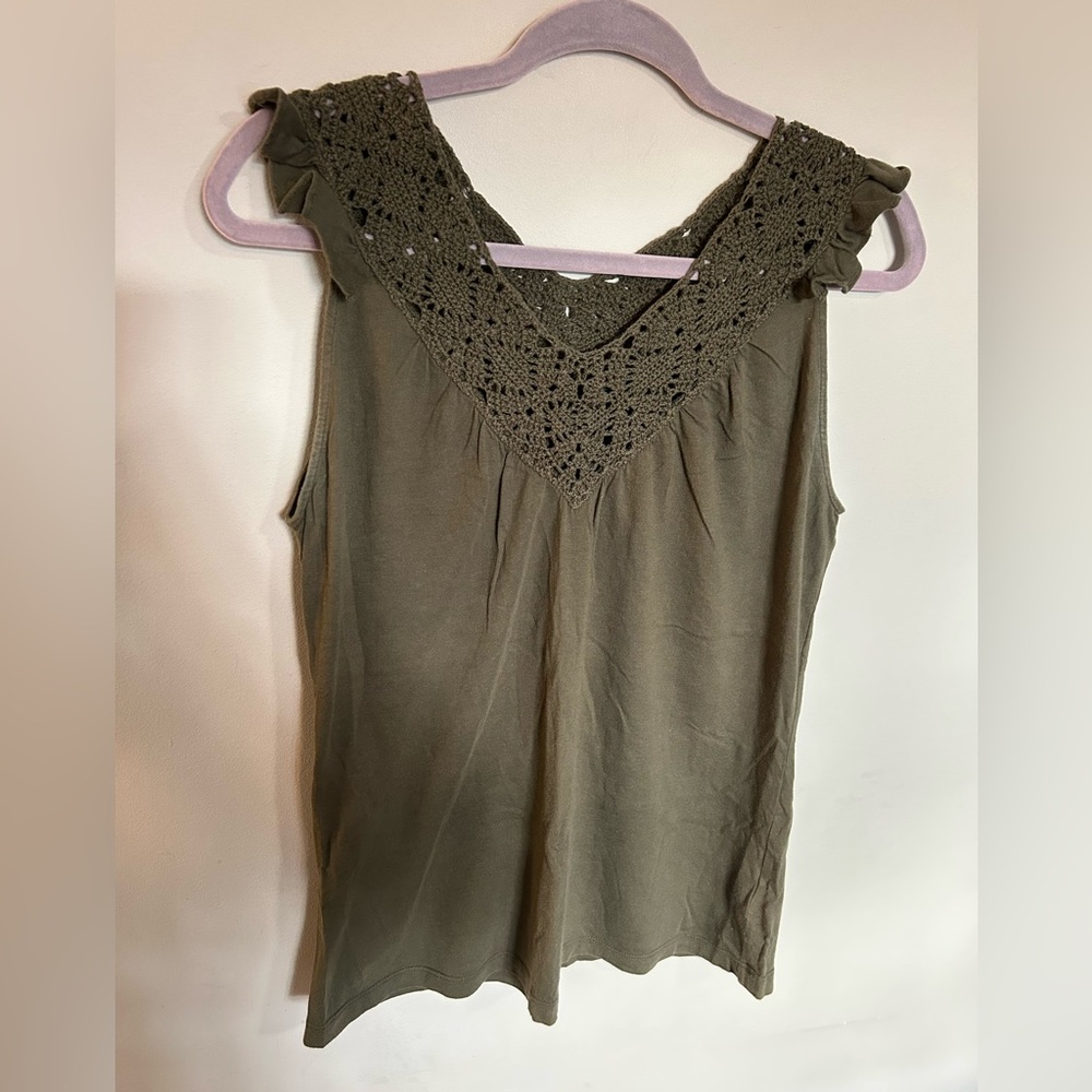 LAUREN RALPH LAUREN Sleeveless Top Crochet V-Neck Cotton Size Petite Small